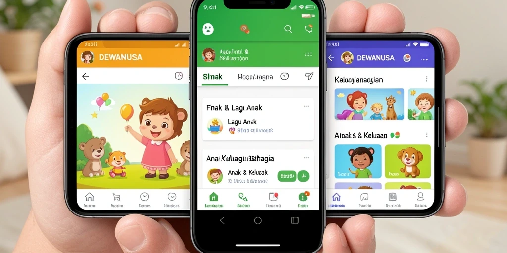 Tampilan antarmuka DEWANUSA dengan lagu anak yang menarik.
