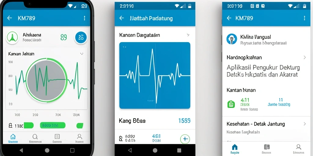 Tampilan antarmuka aplikasi KM789 untuk pengukuran detak jantung.
