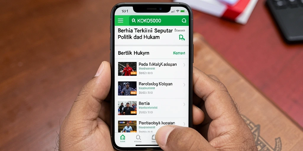 Tampilan antarmuka aplikasi KOKO5000 untuk berita politik dan hukum.
